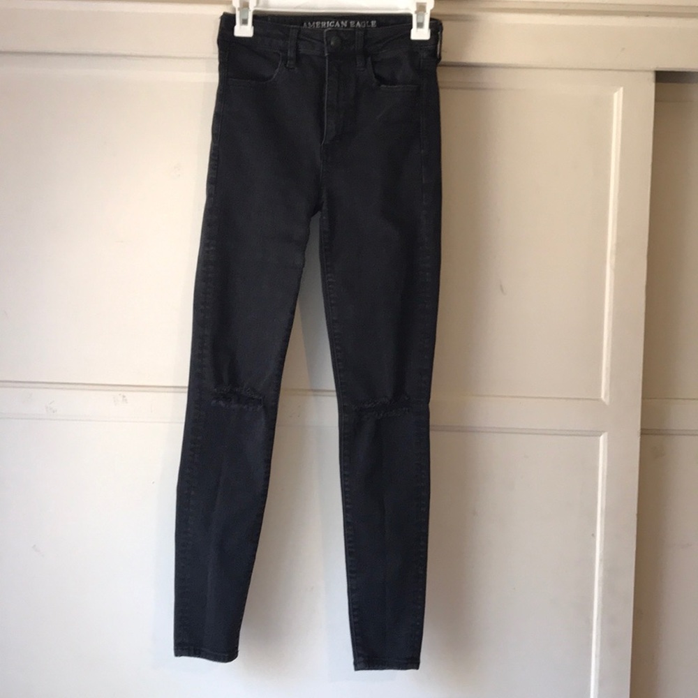 Black high rise ripped skinny jeans